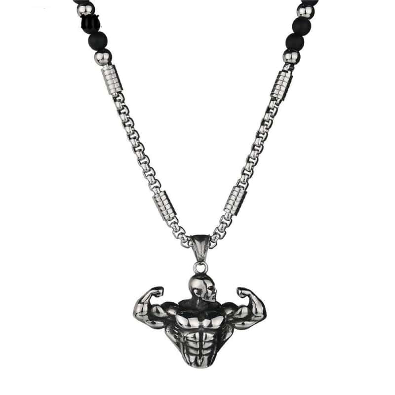 COLLIER FITNESS - FIGURINE BODYBUILDING EN METAL