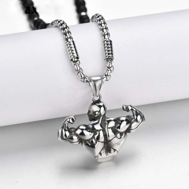 COLLIER FITNESS - FIGURINE BODYBUILDING EN METAL