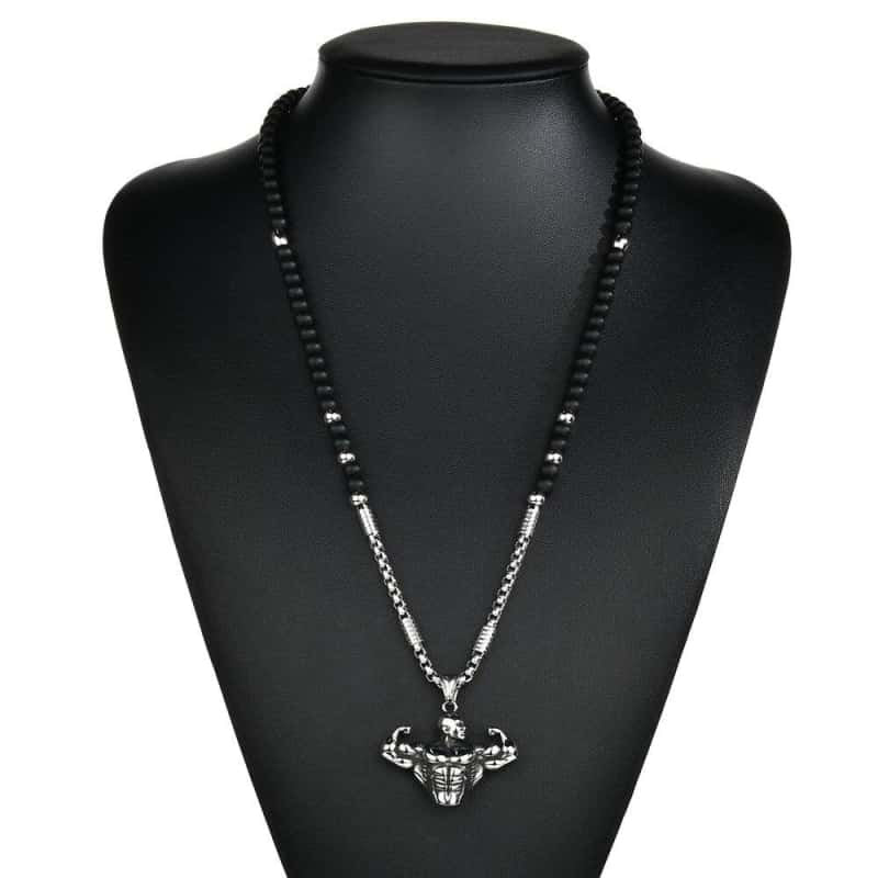 COLLIER FITNESS - FIGURINE BODYBUILDING EN METAL