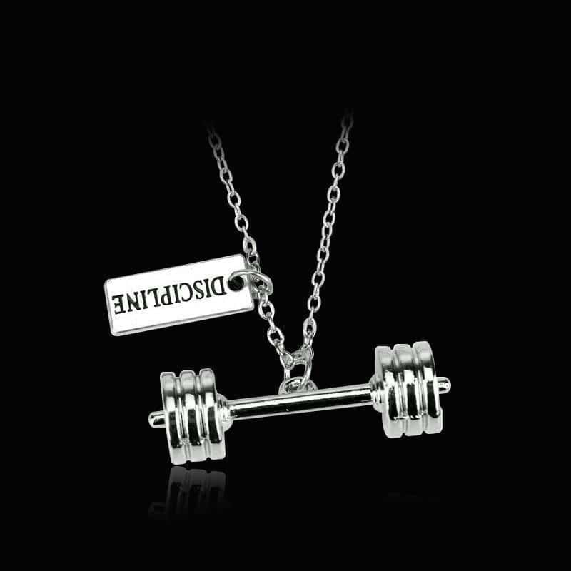 COLLIER FITNESS - HALTÈRE STYLE MILITAIRE ZINC