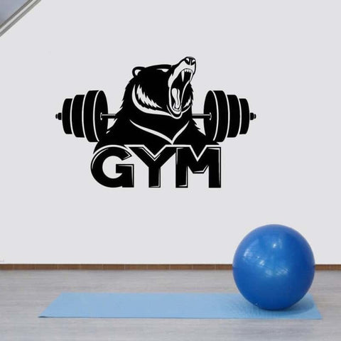 DÉCO MURALE - STICKERS OURS BRUN GYM FITNESS BARBELL