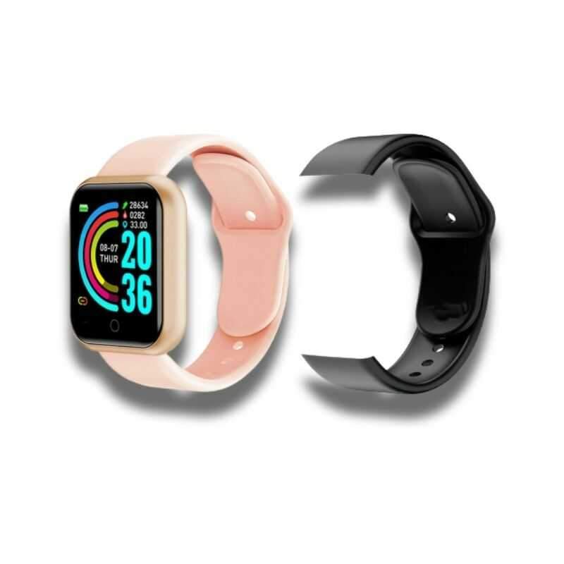 montre-connectee-rose-bracelet-noir